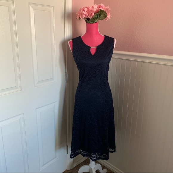 NWT JMCollection Navy Lace A-Line, size Large, Sleeveless - Picture 1 of 6
